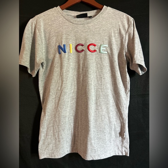 Nicce T-Shirt XS Grey 3D Embroidered Spellout Logo Short Sleeve Cotton Mens XS - Picture 1 of 14